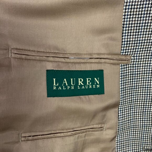 Lauren Ralph Lauren Sport Coat Blazer Men's 43R Houndstooth Wool Brown Blue - Picture 7 of 14